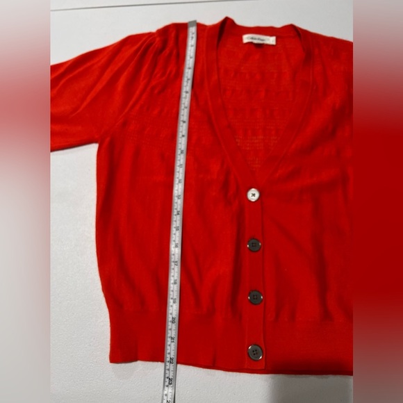 CALVIN KLEIN orange cardigan sweater size L logo and metal buttons - Picture 4 of 7